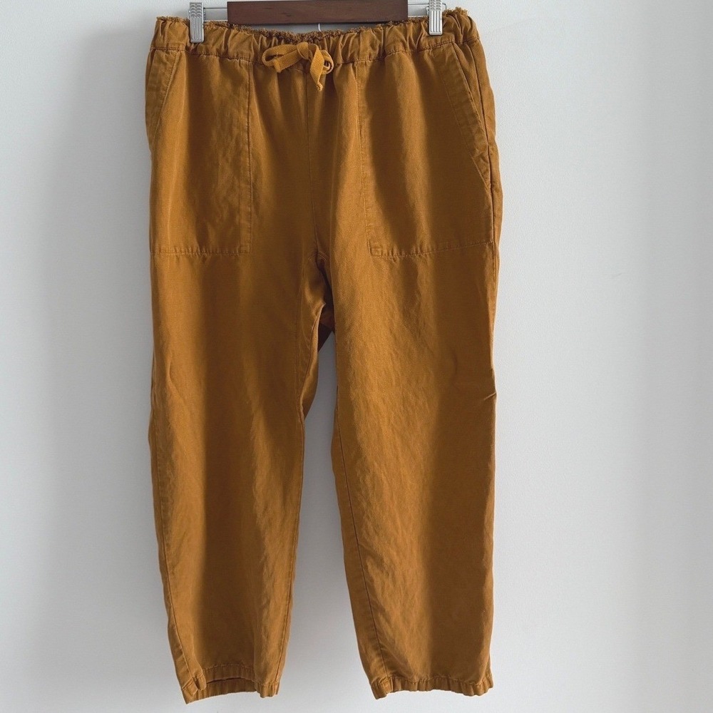 Zara Mustard Ochre Linen Blend Drawstring Track Trousers Pants Women Size XL